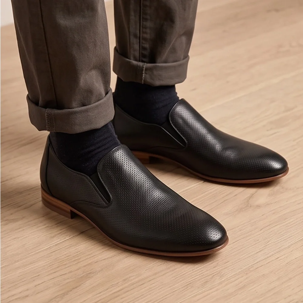 BALDININI Classic Black Soft Leather Comfort Slip-On Dress Shoes - Men's
